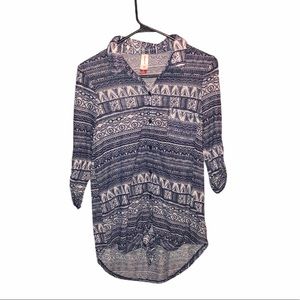 ⭐️Half Sleeve Rolled Cuff Tribal Print Button Up